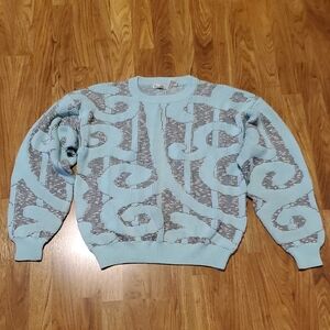 Koman Vintage 1980s 1990s Mint Green and Gray Patterned Sweater Womans Size XL